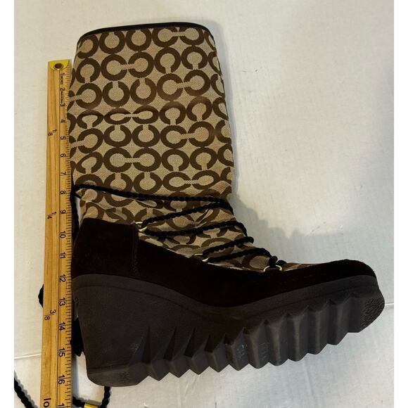 Coach Maisey Signature C Wedge‎ Boots Size 10 Khaki - Picture 9 of 9
